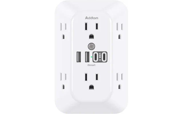 Addtam Surge Protector Outlet Extender, 6-Outlet Splitter with 4 USB Wall Charger(2 USB-C Ports), Mu