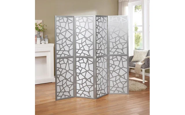 Roundhill Furniture Giyano 4 Panel Screen Room Divider, Gold