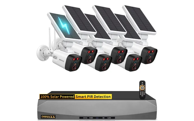 OOSSXX 6-Channel Solar Outdoor Wireless Security Cameras, Surveillance Camera System with Dual Anten