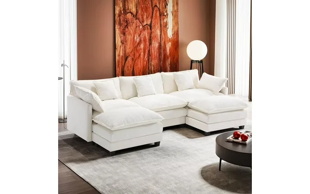 BedLuxury 111.5'' Modular Sectional Sofa with Movable Ottomans, U Shaped Cloud Couch for Living Room