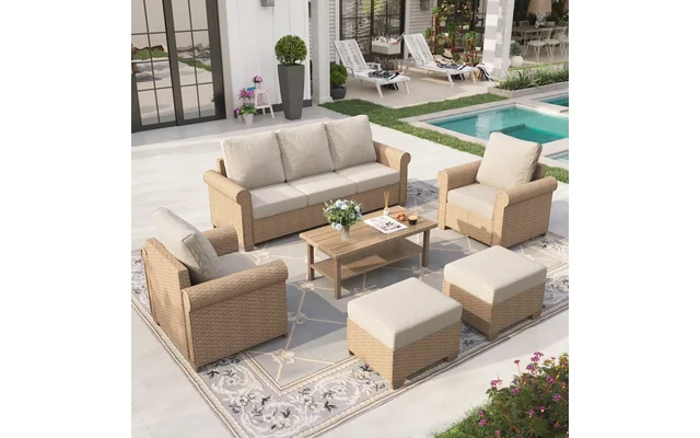 Sophia & William 6 Pieces Wicker Patio Furniture Set 7-Seat Outdoor Cushioned Conversation Set with