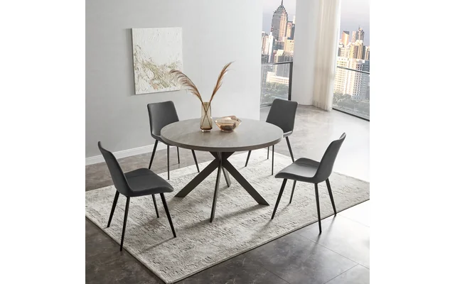 46'' Round Dining Table Set, Modern Kitchen Table for 4 Person, Steel Legs, Pedestal Dining Set with